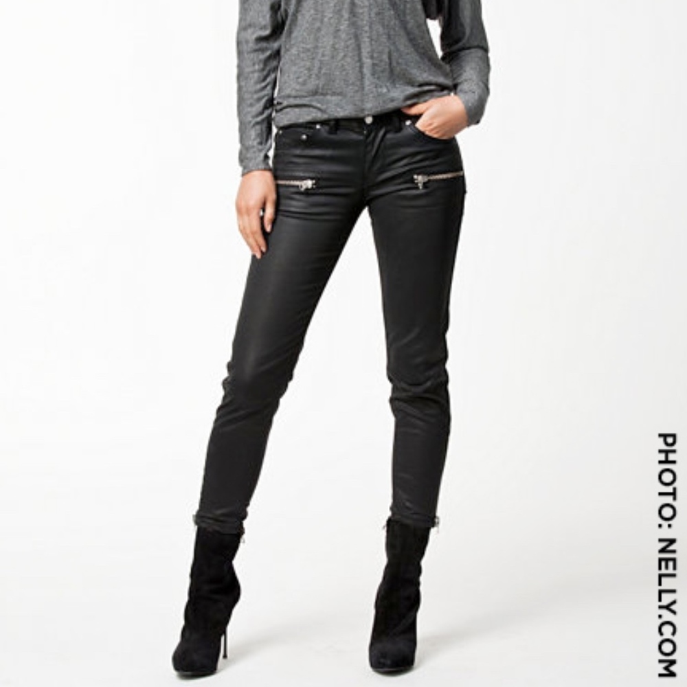 J. Lindeberg Coated Black Shine Stretch Moto Pants